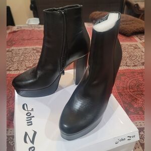 Black Faux Leather Heeled Ankle Boots